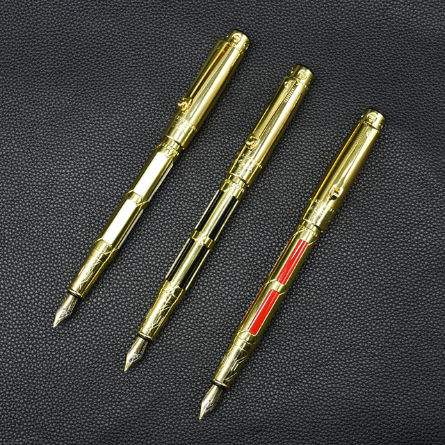 6Pcs Business Fountain Pen Metal Gold Pens 0.5mm standard Nib Ink Pens for  Writing Gift